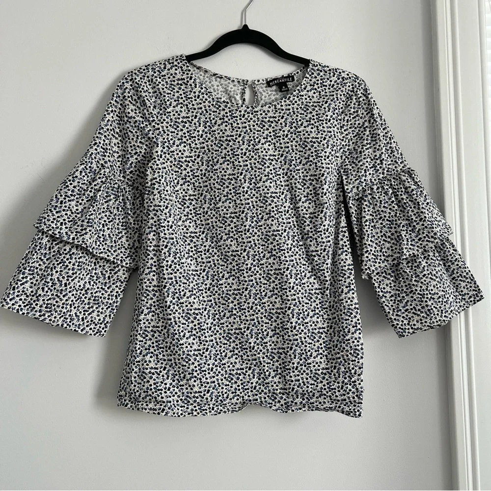 J. Crew Black and White Bell Sleeve Blouse